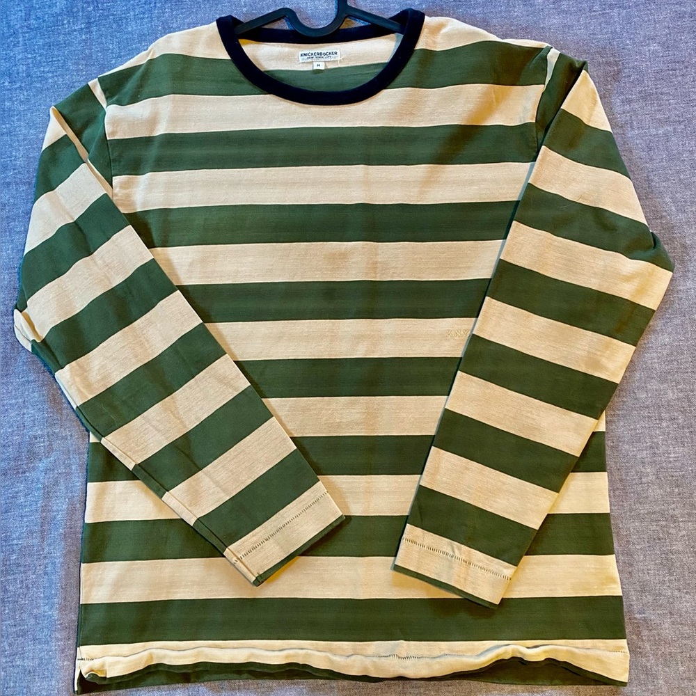 Knickerbocker heavyweight Striped Long Sleeve Shirt - Green and Cream